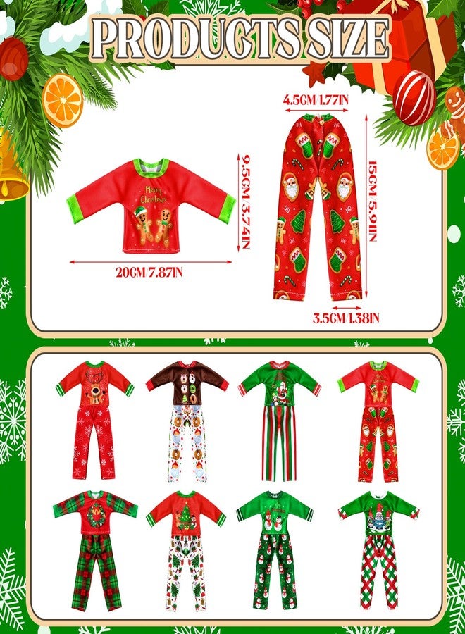 Silipull 8 Pcs Christmas Doll Clothes Bulk Christmas Doll Costume Set Xmas Tree Decor Snowman Snowflake Costume Accessories for Xmas Party Decoration(Pajamas Style) - Image 2